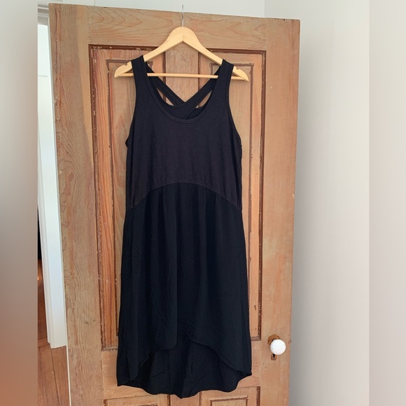 Left of Center (Anthropologie) | black high/low midi dress | sz L - Picture 1 of 7